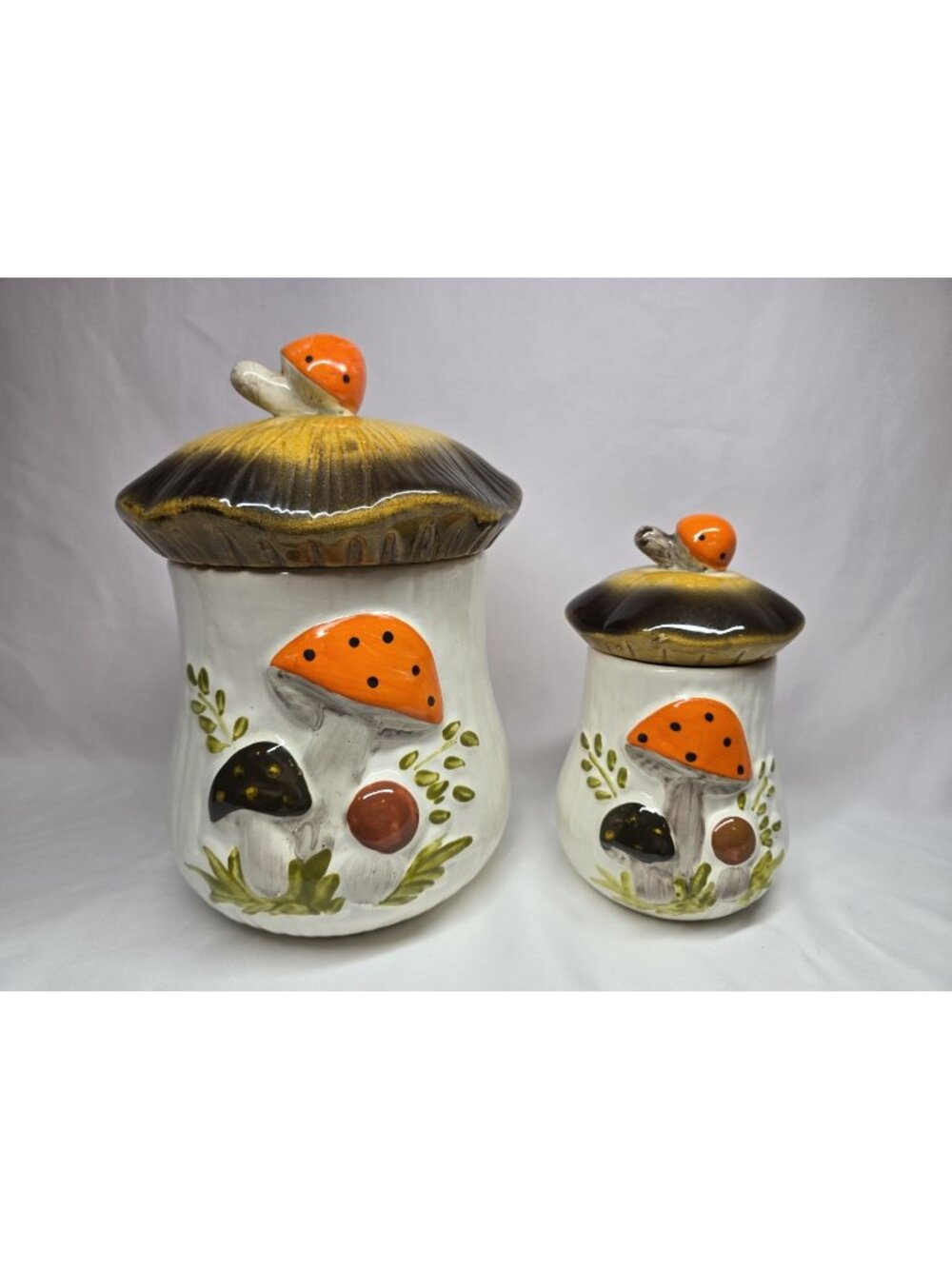 Vintage Mushroom Canister Pair Of 2 MCM Retro Cottagecore Cozy Kitchen Decor